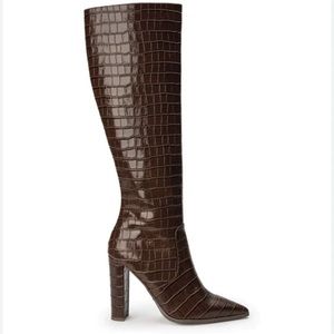 NIB Tony Bianco Lucille Knee Boots Chocolate Crocodile Womens Sz 8.5 New In Box